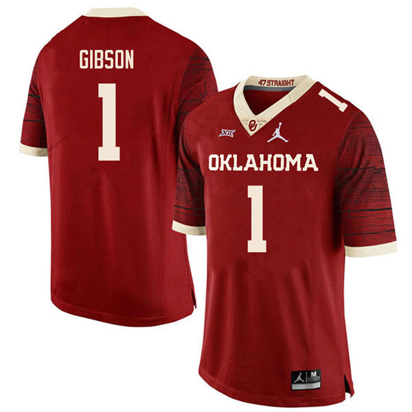 Mens Oklahoma Sooners #1 Jayden Gibson Crimson Limited Football Jersey