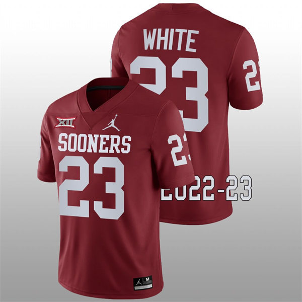 Mens Youth Oklahoma Sooners #23 Dashaun White 2022 Crimson College Football Game Jersey