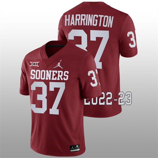 Mens Youth Oklahoma Sooners #37 Justin Harrington 2022 Crimson College Football Game Jersey