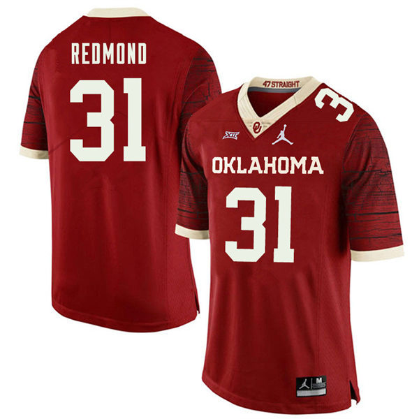 Mens Oklahoma Sooners #31 Jalen Redmond Crimson Limited Football Jersey