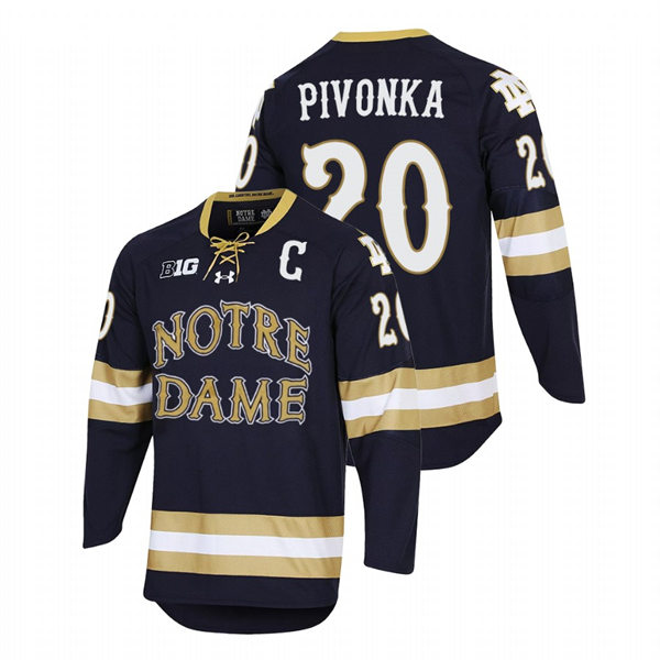 Mens Notre Dame Fighting Irish #20 Jake Pivonka 2022 NCAA Regional Finals Hockey Jersey Navy