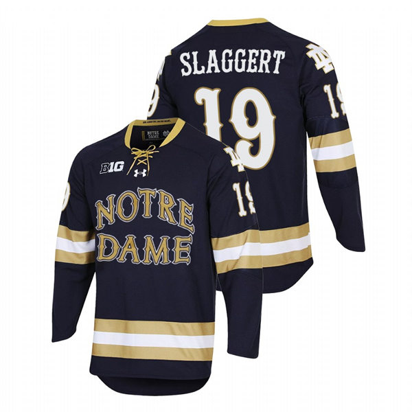 Mens Notre Dame Fighting Irish #19 Landon Slaggert 2022 NCAA Regional Finals Hockey Jersey Navy