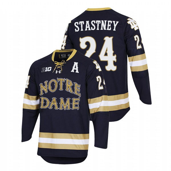 Mens Notre Dame Fighting Irish #24 Spencer Stastney 2022 NCAA Regional Finals Hockey Jersey Navy