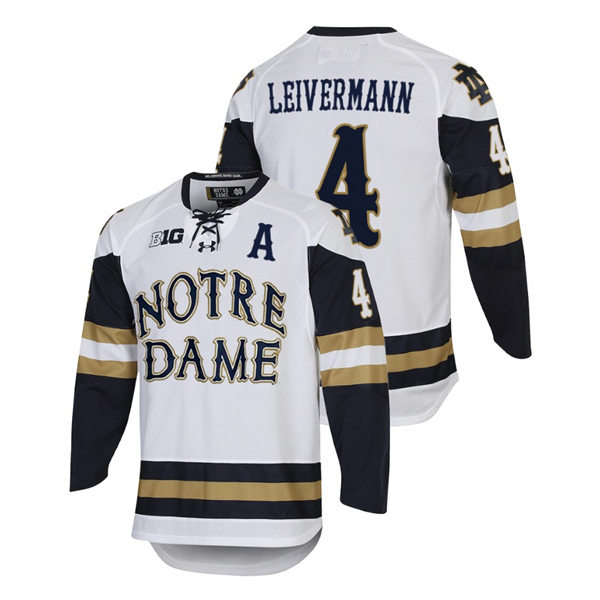 Mens Notre Dame Fighting Irish #4 Nick Leivermann White Notre Dame Hockey Game Jersey
