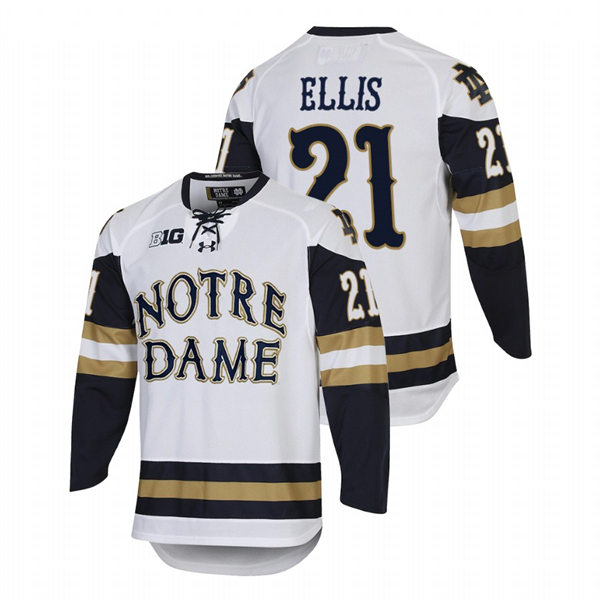 Mens Notre Dame Fighting Irish #21 Max Ellis White Notre Dame Hockey Game Jersey
