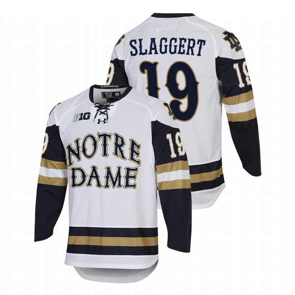 Mens Notre Dame Fighting Irish #19 Landon Slaggert White Notre Dame Hockey Game Jersey