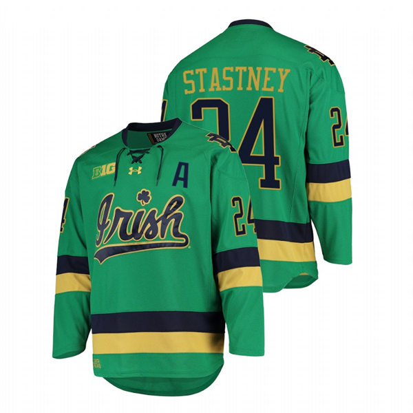 Mens Notre Dame Fighting Irish #24 Spencer Stastney Green College Hockey Game Jersey