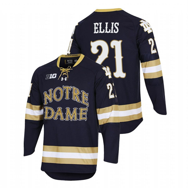 Mens Notre Dame Fighting Irish #21 Max Ellis 2022 NCAA Regional Finals Hockey Jersey Navy