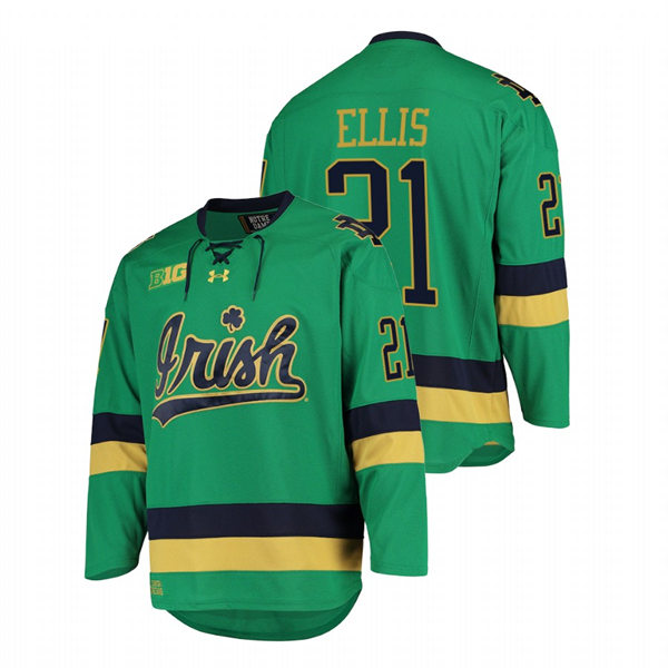 Mens Notre Dame Fighting Irish #21 Max Ellis Green College Hockey Game Jersey