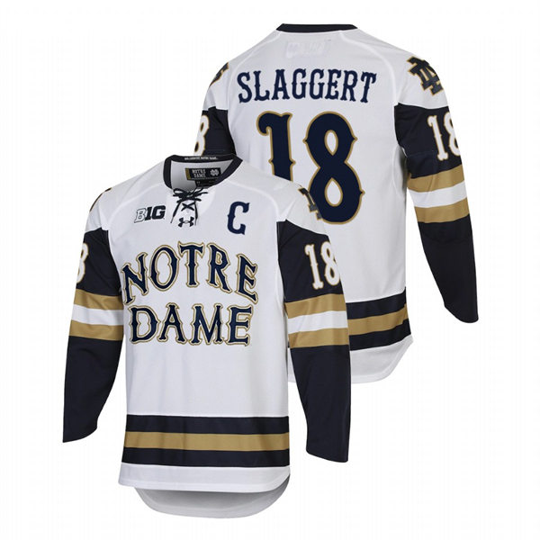 Mens Notre Dame Fighting Irish #18 Graham Slaggert White Notre Dame Hockey Game Jersey