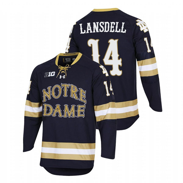 Mens Notre Dame Fighting Irish #14 Jesse Lansdell 2022 NCAA Regional Finals Hockey Jersey Navy