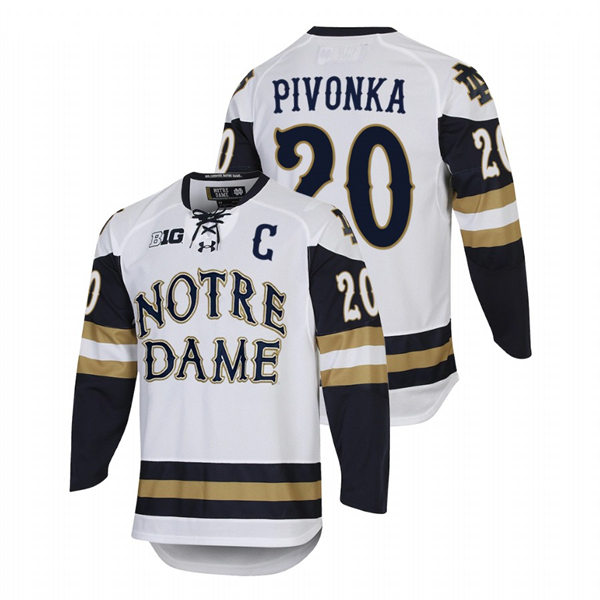 Mens Notre Dame Fighting Irish #20 Jake Pivonka White Notre Dame Hockey Game Jersey