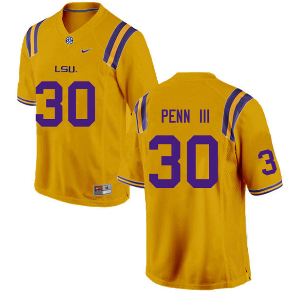 Mens LSU Tigers #30 Greg Penn III Gold College Football Jersey