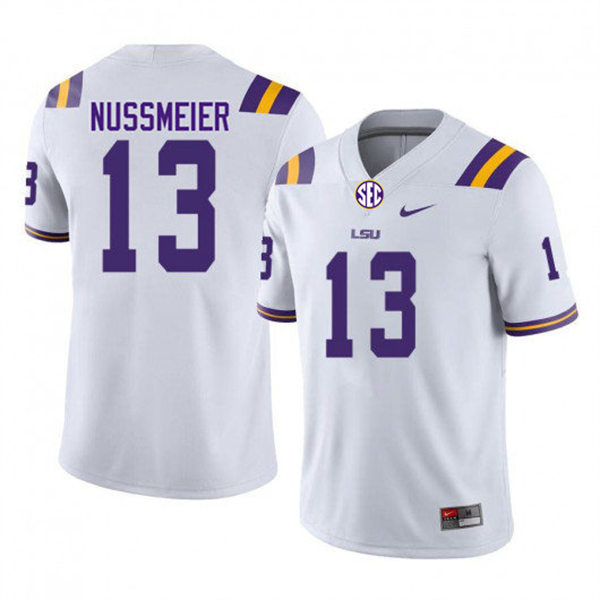 Mens Youth LSU Tigers #13 Garrett Nussmeier College Football Game Jersey White