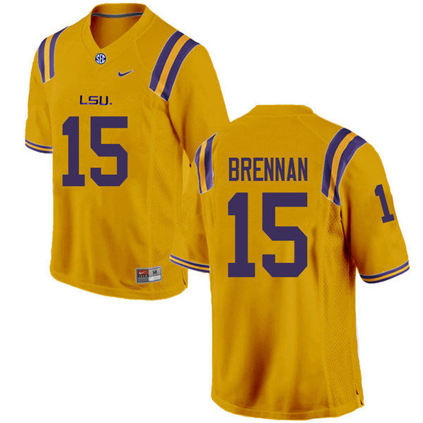 Mens LSU Tigers #15 Myles Brennan Gold College Football Jersey