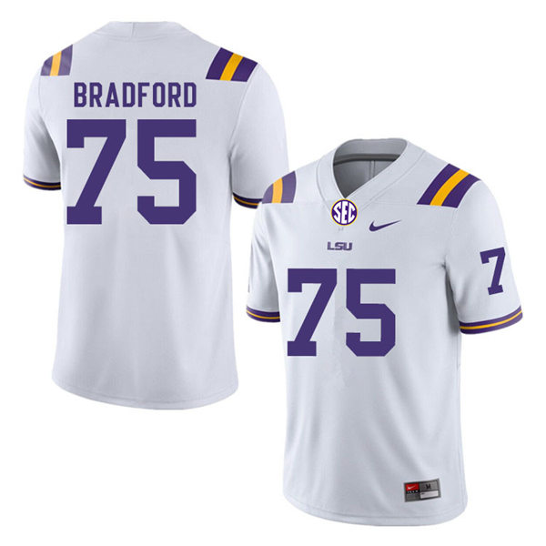 Mens Youth LSU Tigers #75 Anthony Bradford College Football Game Jersey White