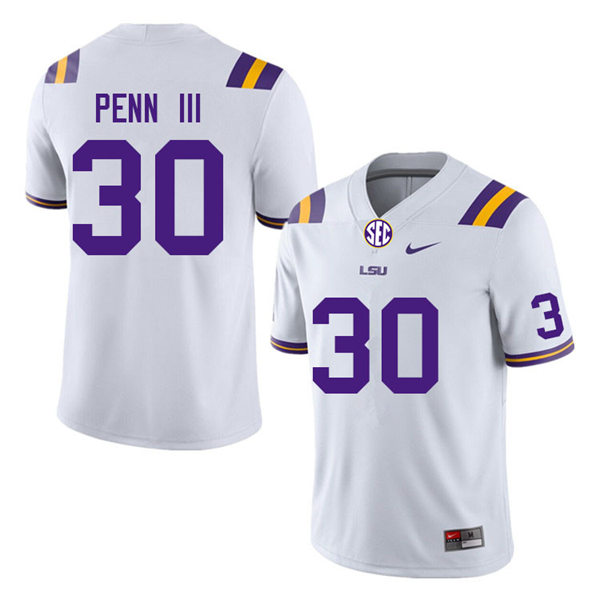 Mens Youth LSU Tigers #30 Greg Penn III College Football Game Jersey White