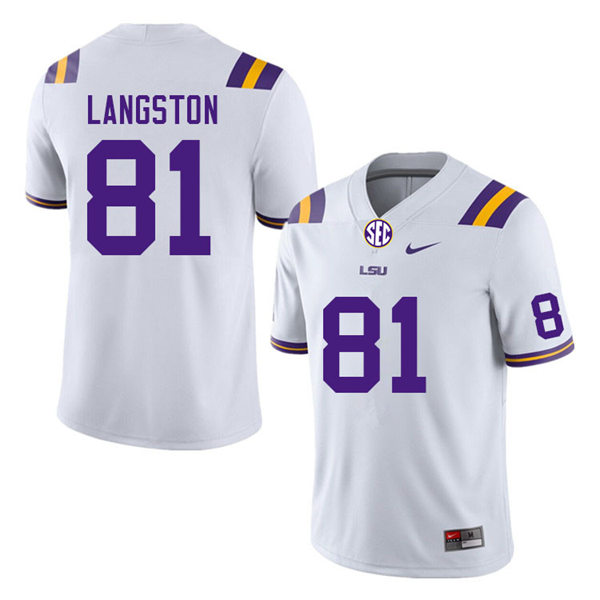 Mens Youth LSU Tigers #81 Bryce Langston College Football Game Jersey White