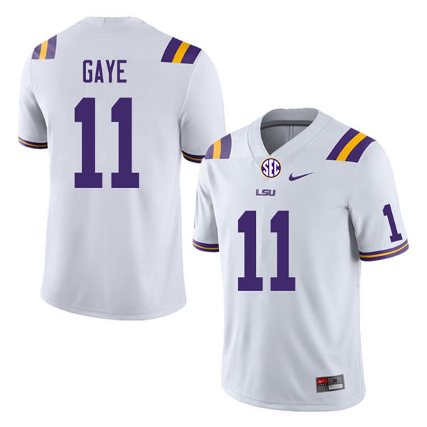 Mens Youth LSU Tigers #11 Ali Gaye College Football Game Jersey White