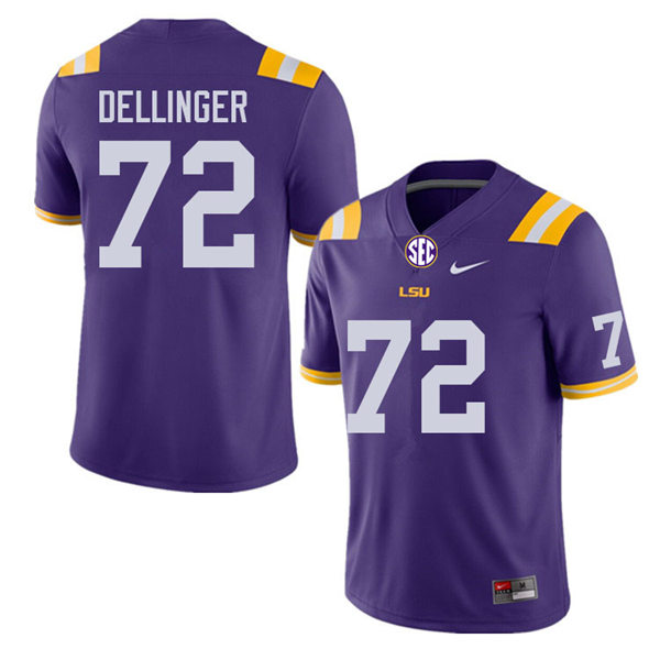 Mens Youth LSU Tigers #72 Garrett Dellinger College Football Game Jersey Purple