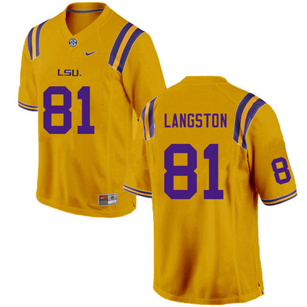 Mens LSU Tigers #81 Bryce Langston Gold College Football Jersey