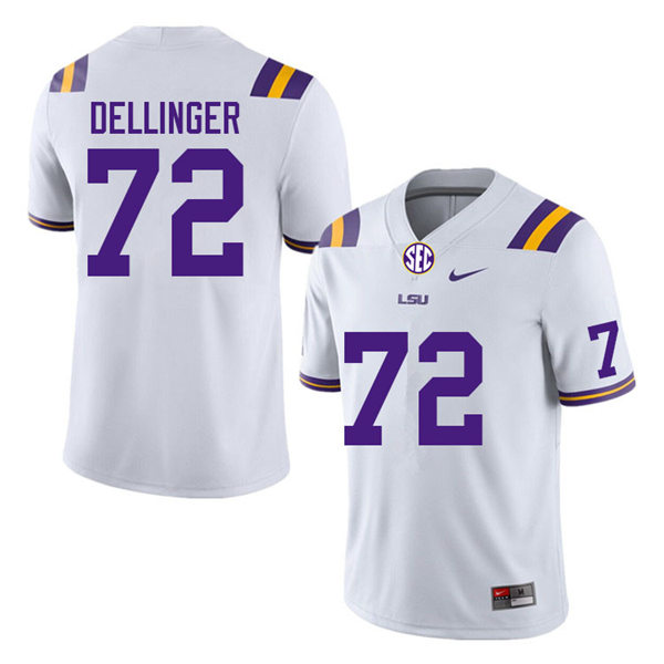 Mens Youth LSU Tigers #72 Garrett Dellinger College Football Game Jersey White