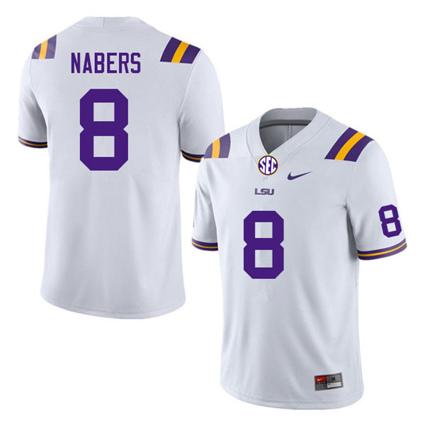 Mens Youth LSU Tigers #8 Malik Nabers  College Football Game Jersey White
