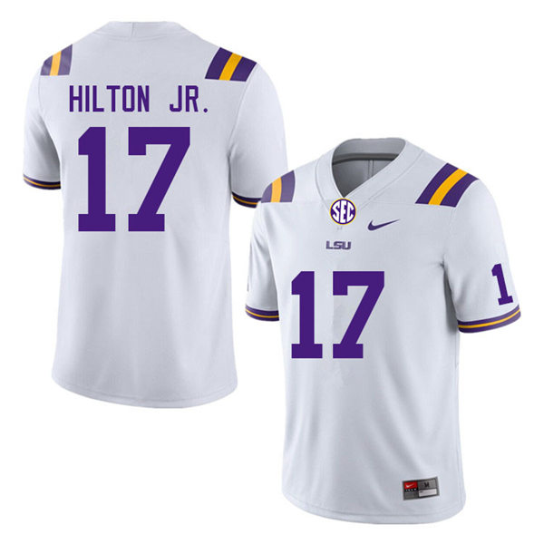 Mens Youth LSU Tigers #17 Chris Hilton Jr. College Football Game Jersey White