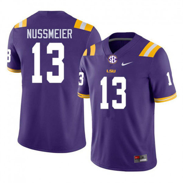 Mens Youth LSU Tigers #13 Garrett Nussmeier College Football Game Jersey Purple