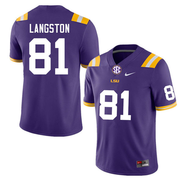 Mens Youth LSU Tigers #81 Bryce Langston College Football Game Jersey Purple