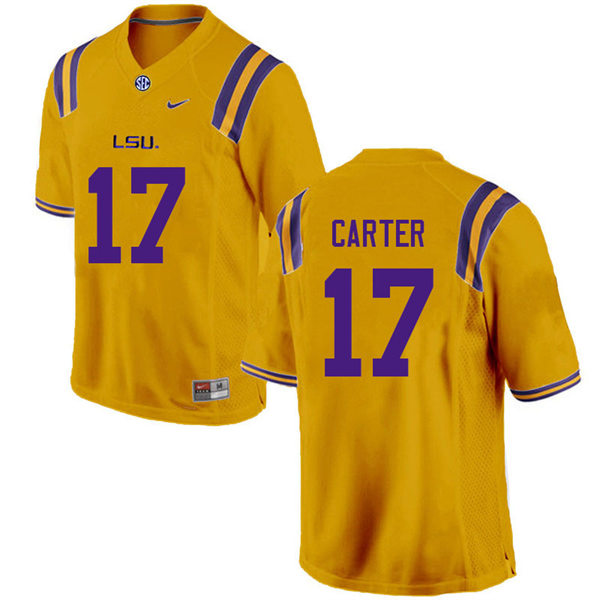 Mens LSU Tigers #17 Zavier Carter Gold College Football Jersey