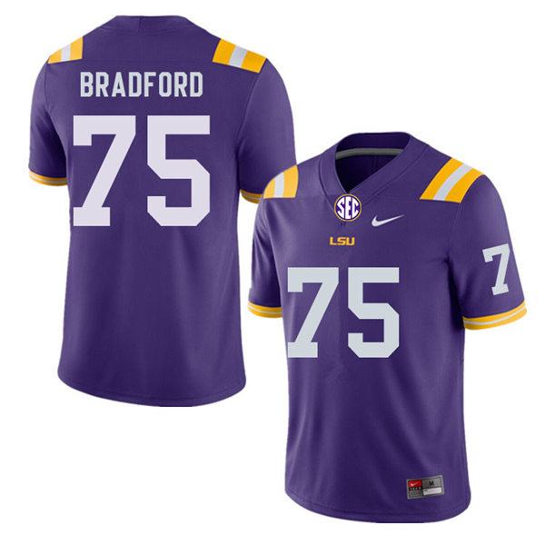 Mens Youth LSU Tigers #75 Anthony Bradford College Football Game Jersey Purple