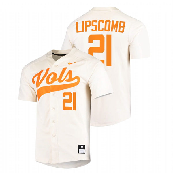 Mens Youth Tennessee Volunteers #21 Trey Lipscomb Nike Cream With Name College Baseball Limited Jersey
