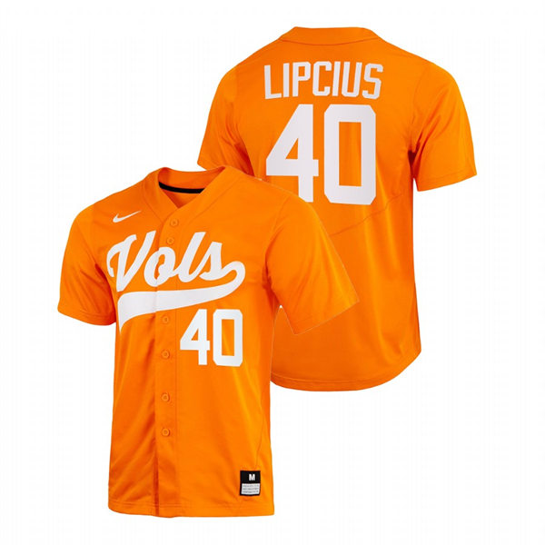 Mens Youth Tennessee Volunteers #40 Luc Lipcius 2022 Diamond Nike Orange With Name College Baseball Limited Jersey