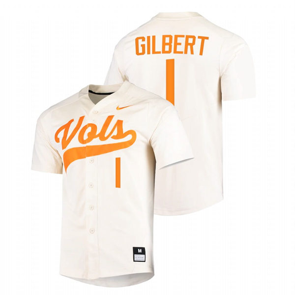 Tennessee Volunteers #1 Drew Gilbert Nike Cream With Name College Baseball Limited Jersey