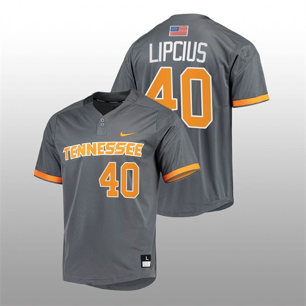 Mens Youth Tennessee Volunteers #40 Luc Lipcius 2022 Diamond Nike Charcoal With Name two-Button Pullover Baseball Limited Jersey