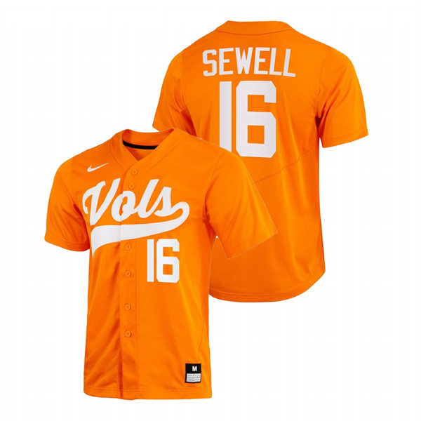 Mens Youth Tennessee Volunteers #16 Camden Sewell 2022 Diamond Nike Orange With Name College Baseball Limited Jersey