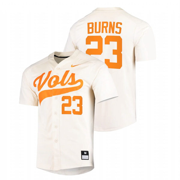 Mens Youth Tennessee Volunteers #23 Chase Burns Nike Cream With Name College Baseball Limited Jersey