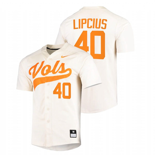 Tennessee Volunteers #40 Luc Lipcius Nike Cream With Name College Baseball Limited Jersey
