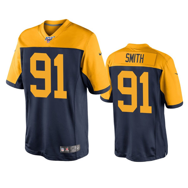 Mens Green Bay Packers #91 Preston Smith Nike Navy Gold Throwback Limited Jersey
