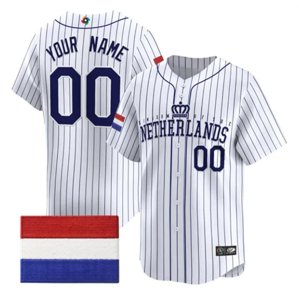 Custom Netherlands Baseball 2023 World Baseball Classic Jersey White Pinstripe