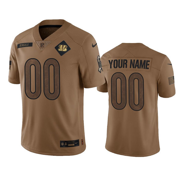 Men's Youth Cincinnati Bengals Custom Brown 2023 Salute To Service Limited Jersey