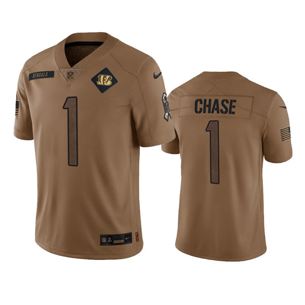 Men's Cincinnati Bengals #1 Ja'Marr Chase Brown 2023 Salute To Service Limited Jersey