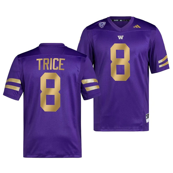 Mens Youth Washington Huskies #8 Bralen Trice Adidas 2023 Purple Gold College Football Game Premier Jersey
