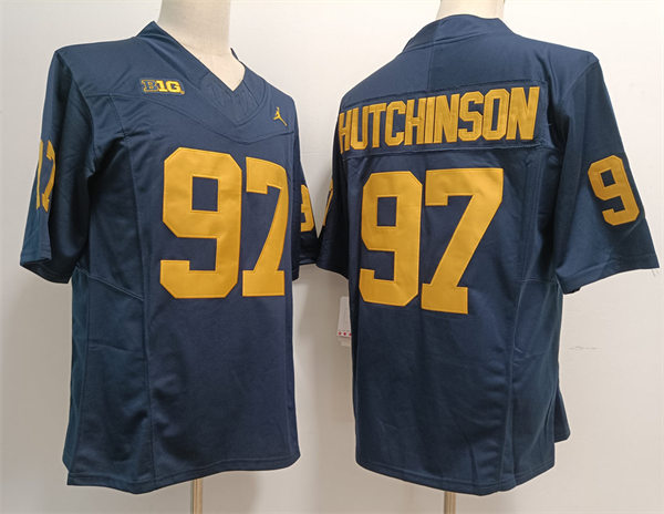 Men's Michigan Wolverines #97 Aidan Hutchinson Nike 2023 F.U.S.E. Limited Navy College Football Game Jersey