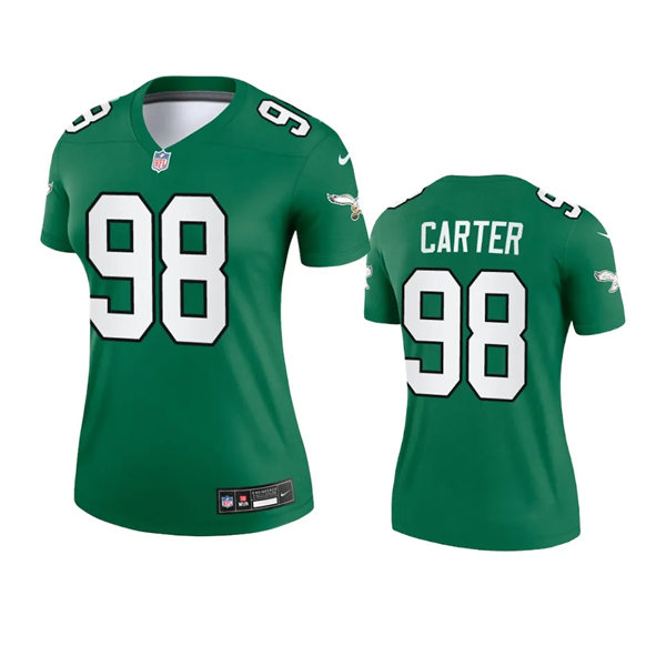 Womens Philadelphia Eagles #98 Jalen Carter 2023 Nike Kelly Green Retro Jersey
