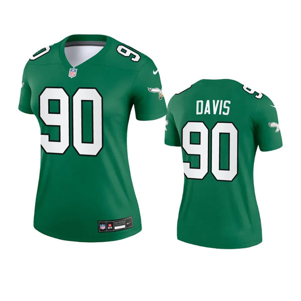 Womens Philadelphia Eagles #90 Jordan Davis 2023 Nike Kelly Green Retro Jersey