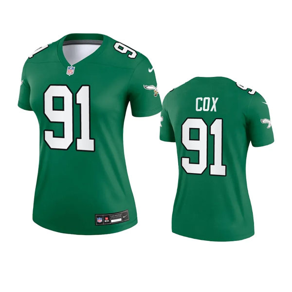 Womens Philadelphia Eagles #91 Fletcher Cox 2023 Nike Kelly Green Retro Jersey