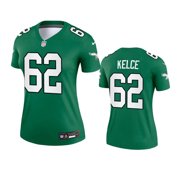 Womens Philadelphia Eagles #62 Jason Kelce Kelly Green Alternate Legend Jersey