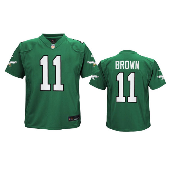 Youth Philadelphia Eagles #11 A.J. Brown 2023 Nike Kelly Green Retro Jersey